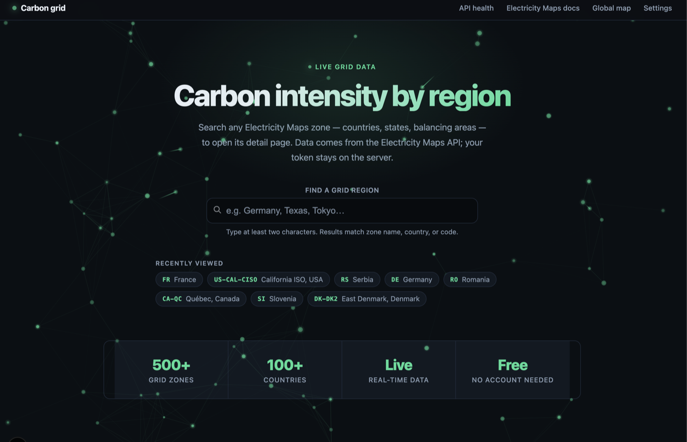 Carbon Grid app search and live grid data interface