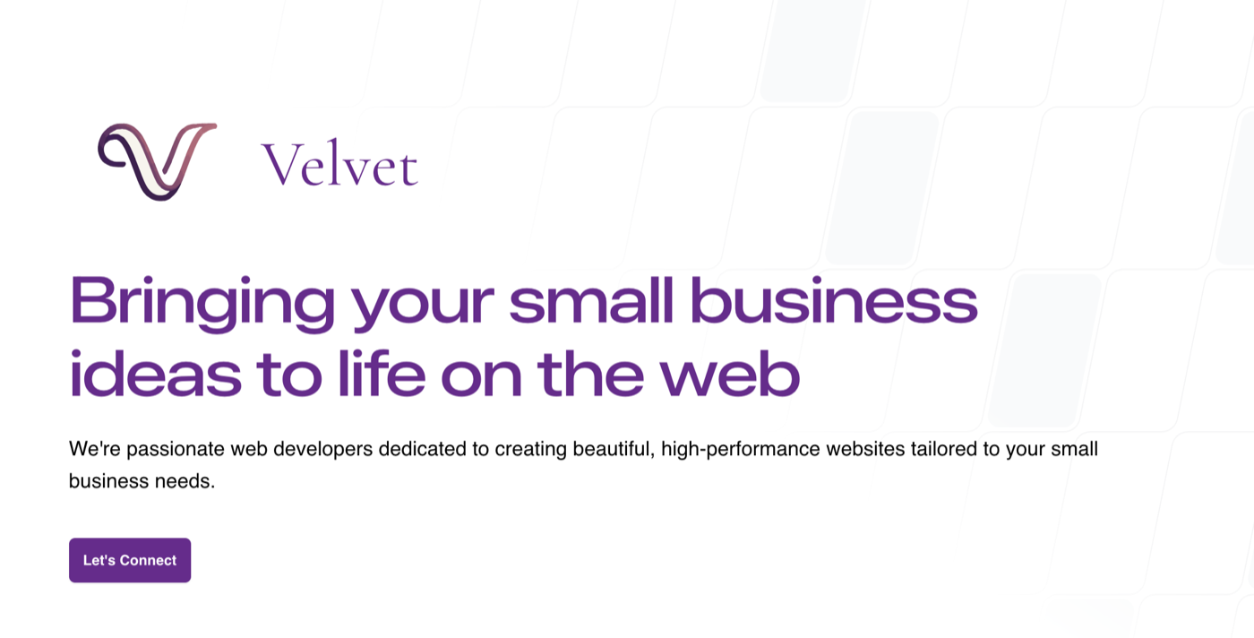 Velvet web studio marketing homepage